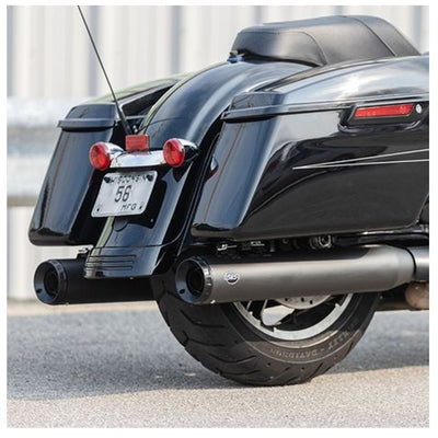 Harley-Davidson Street Glide equipped with the M8 Touring Models can have a 50 STATE LEGAL - GRAND NATIONAL® SLIP-ONS for M8 TOURING MODELS - Black exhaust system installed, such as the S&S Cycle Grand National Slip-Ons.