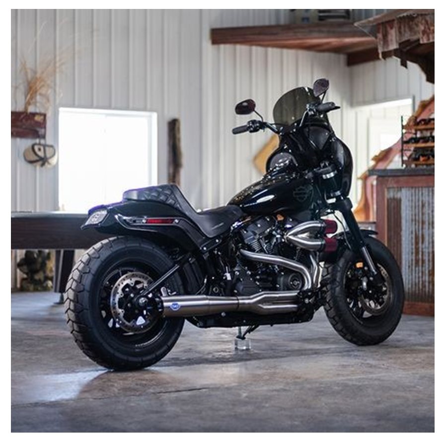 Stainless steel exhaust pipe designed for a motorcycle, compatible with S&S Superstreet and M8 Softail models. 

Revised Sentence: S&S Cycle's 50 State Legal SUPERSTREET 2-1 for STANDARD CHASSIS M8 SOFTAIL® MODELS Stainless Steel exhaust pipe is perfect for your motorcycle.