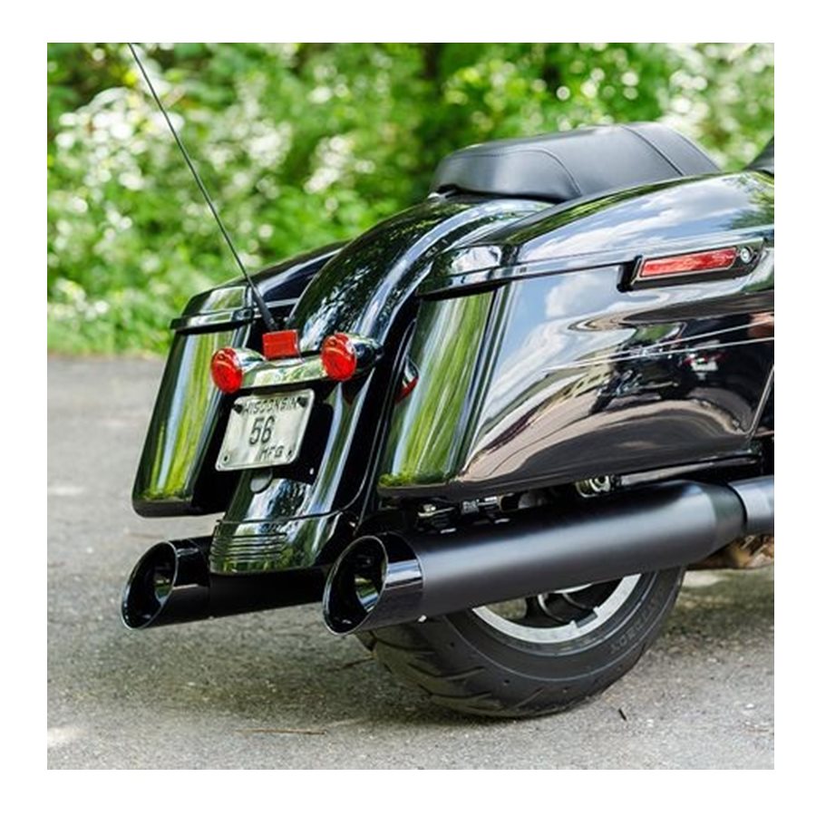 S&S Cycle 50 State Legal - Black Mk45 muffler with Black Cutlass End Cap for M8 Touring exhaust system, featuring the S&S Cycle brand, for enhanced performance.