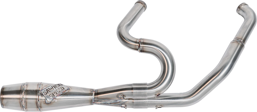 A Sawicki Speed exhaust pipe for a motorcycle, specifically designed for Touring Models, featuring a 2 into 1 Pipe design.