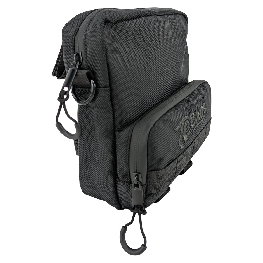 A black TC Bros. Motorcycle Handlebar Bag with a zipper.