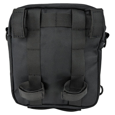 A black TC Bros. Motorcycle Handlebar Bag with two straps, perfect for carrying riding essentials.