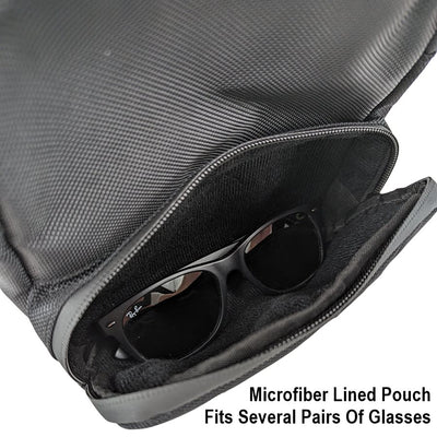 TC Bros. Motorcycle Handlebar Bag: Microfiber lined pouch fits several pairs of glasses, making it an essential riding accessory.