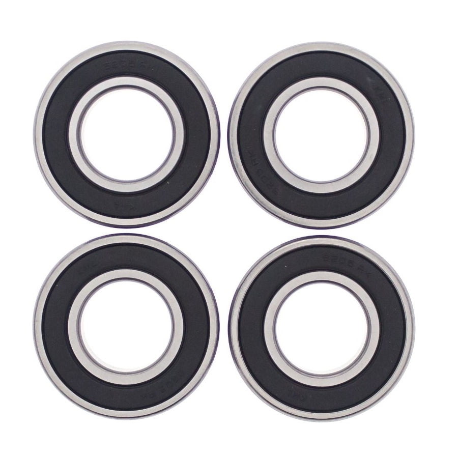 A set of four 25mm Rear Wheel Bearing Kit For Harley Touring Non-ABS 2009-2022 by All Balls on a white background for Harley Touring Non-ABS motorcycles from 2009-2022.
