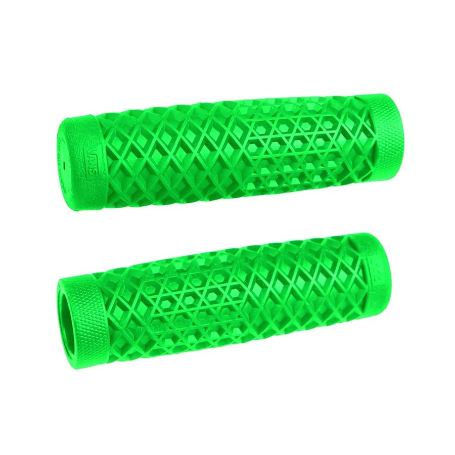 Two green ODI Vans + Cult Motorcycle Grips - 1" on a white background.