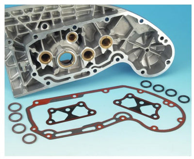 A set of Cam Chest Gasket Kit For Harley Sportster 2004-2022 by James Gaskets for a car engine.