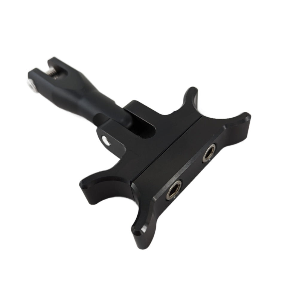 Black metal TC Bros. Pro Series Gauge Relocation Bracket for 1-1/4 Risers and T-Bars against a white background.