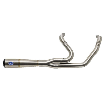 An S&S Cycle Diamondback 2-1 Exhaust System made of stainless steel, perfect for a motorcycle.