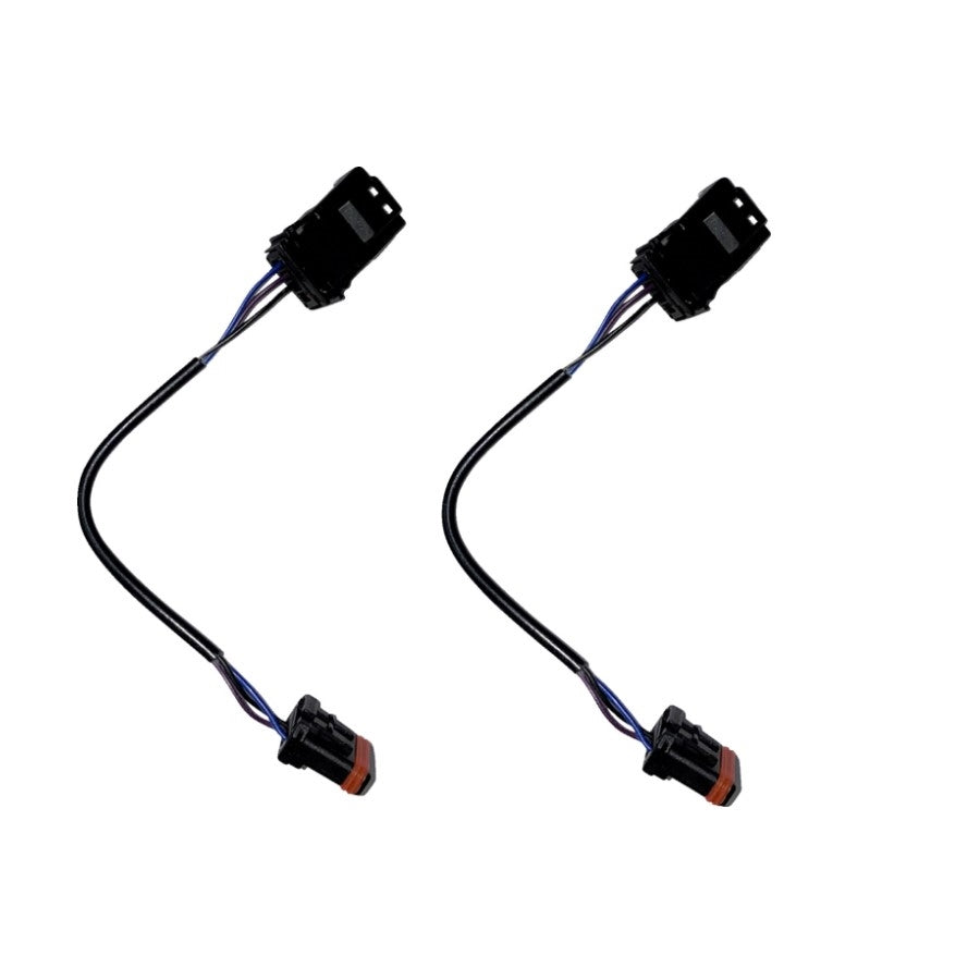 A pair of black Custom Dynamics M8 Softail Front Turn Signal Extension Harness 4 wires on a white background.