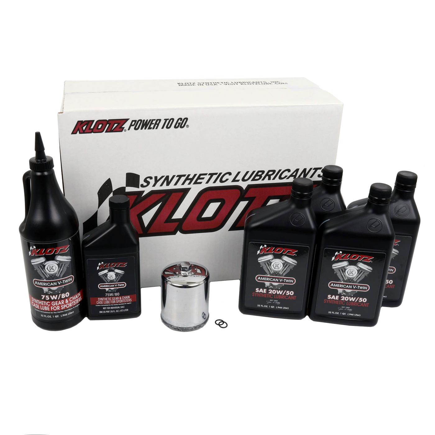The Klotz premium complete oil change kit for Harley-Davidson Sportster motorcycles (Evolution) is perfect. It includes high-quality synthetic lubricants for optimal performance and protection.