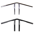 The TC Bros. 1" Whiskey Handlebar features a chrome finish with a raised center and two vertical grips, echoing classic Harley Davidson style, shown here against a white background.