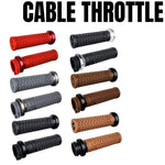A pair of black, textured ODI Lock-On V-Twin Grips For Harley - Cable Throttle - bike handlebar grips with end caps.