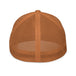 Brown TC Bros. Flex Fit Closed-Back Trucker Cap with mesh back and embroidered logo on the side.