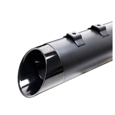 A black 50 State Legal - Black Mk45 muffler with Black Cutlass End Cap for M8 Touring by S&S Cycle on a white background.