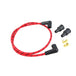 A set of high-performance Wyatt Gatling Cloth Braded Spark Plug Wire Kit 7mm - Red w/Black Tracer.