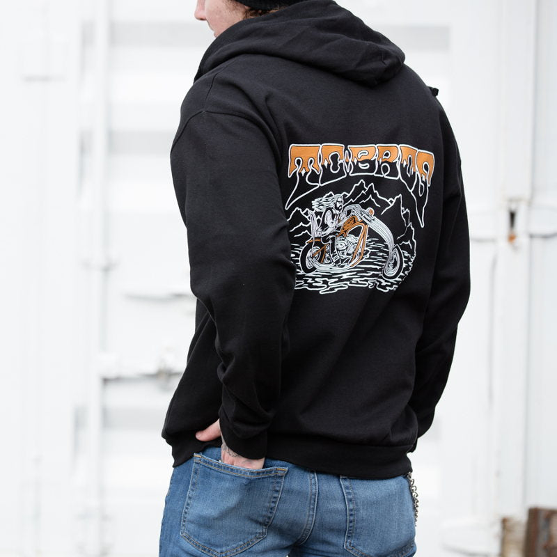 The back of a man wearing a TC Bros. Drifter Zip Hoodie - Black.