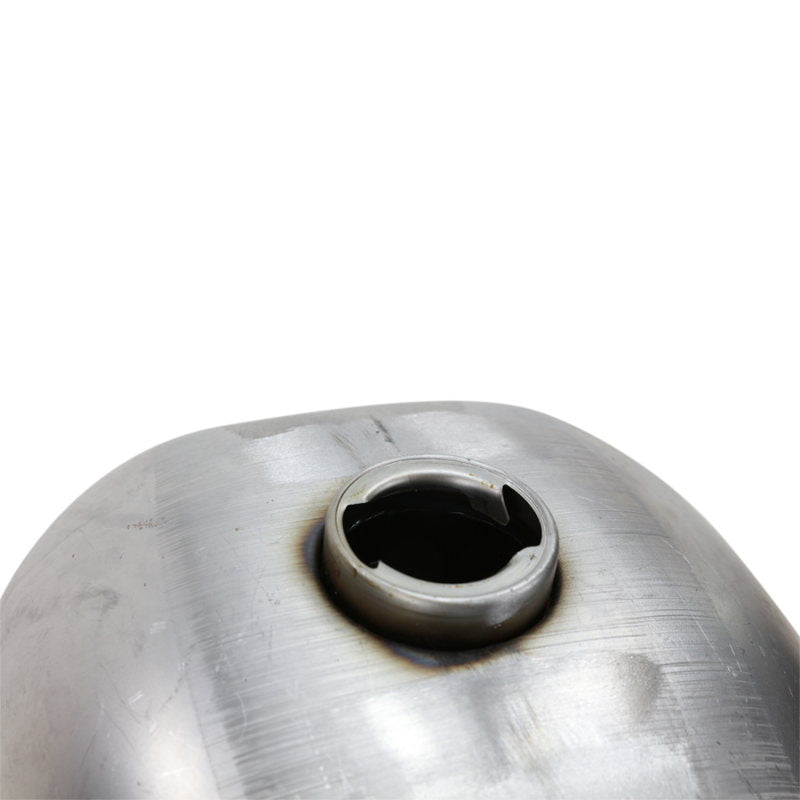 A Moto Iron® 2.1 Gal Wassell Style Mid Tunnel Motorcycle Gas Tank with a petcock is described as having a hole in it.