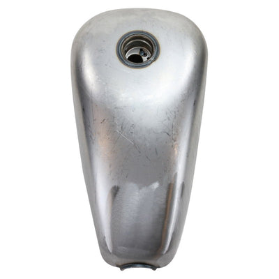 A silver Moto Iron® 2.4 Gal. Sportster Gas Tank Fits 1995-03 with a Gas cap on a white background.