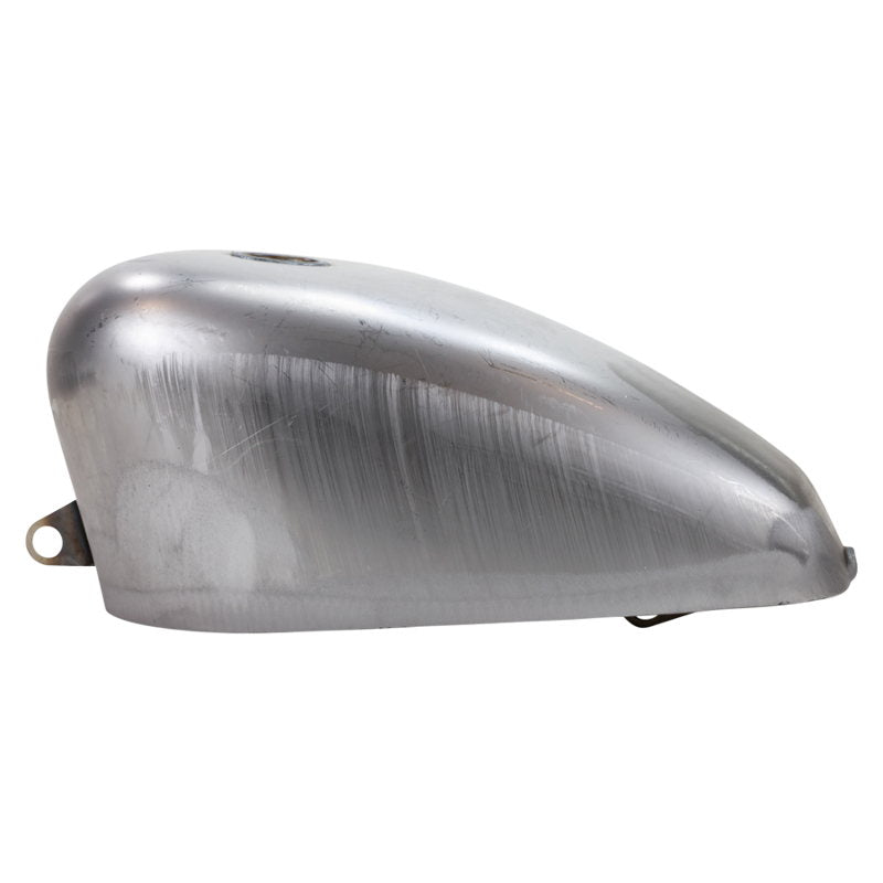A silver Moto Iron® Rubber Mounted 3.1 Gal Sportster King Tank Fits 1995-03 motorcycle tank on a white background.