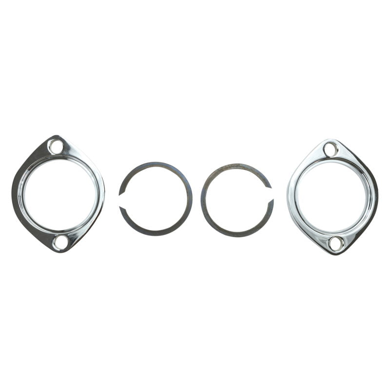 A set of Mid-USA Exhaust Port Clamps & Retainers fits 86-Later Sportster, 99-Later Twin Cam, and 84-99 Big Twin on a white background.