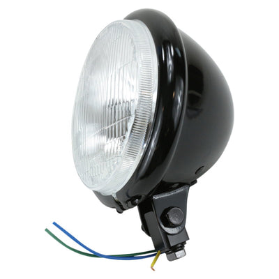 A black Moto Iron® LED headlight on a white background with a high beam indicator.