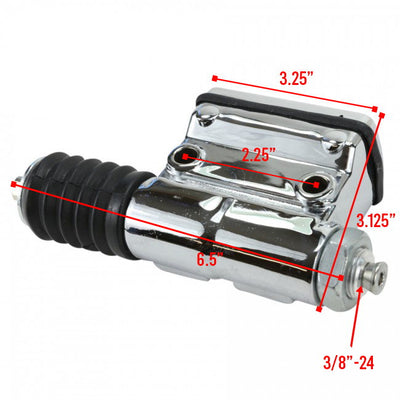 A diagram showing the dimensions of a Mid-USA Rear Brake Master Cylinder For Sportsters (fits 87-03) for Harley Sportsters.