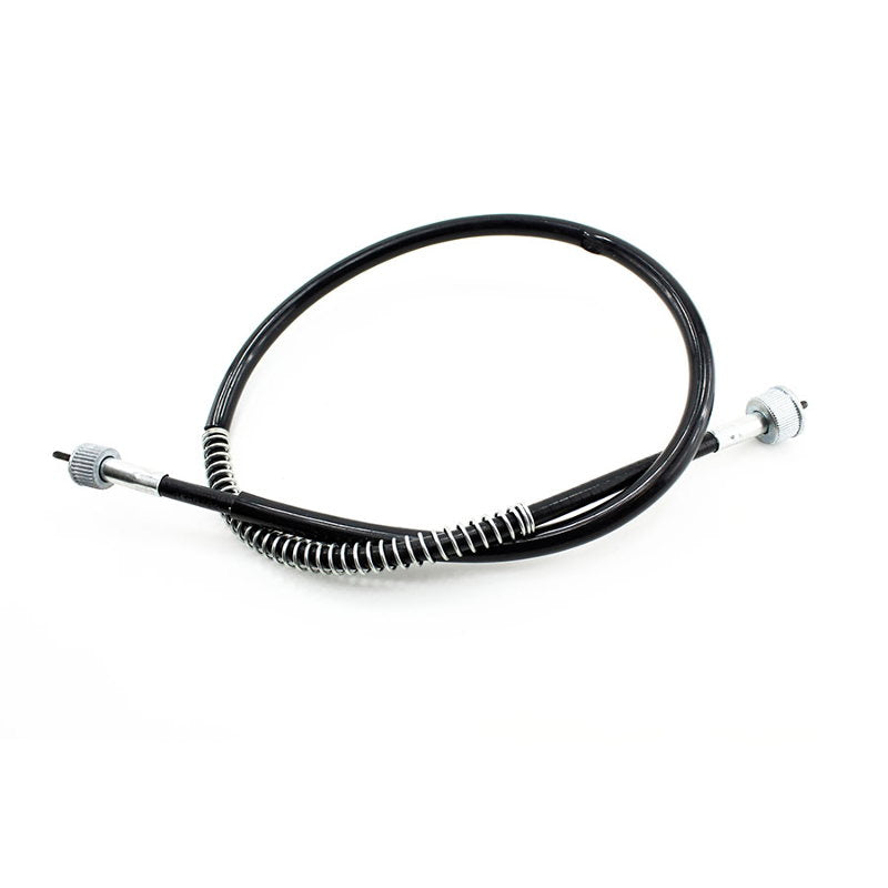 A black Motion Pro XS650 Tachometer Cable (stock length) on a white background.