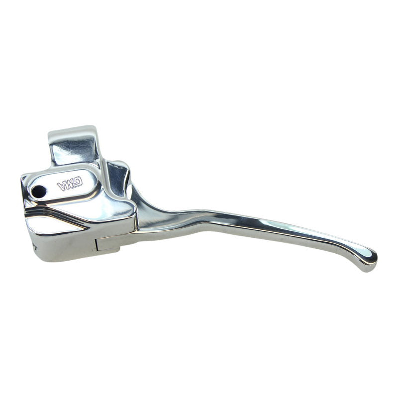 A GMA Polished Billet 1" Mechanical Clutch Control (Cable) handlebar lever on a white background.