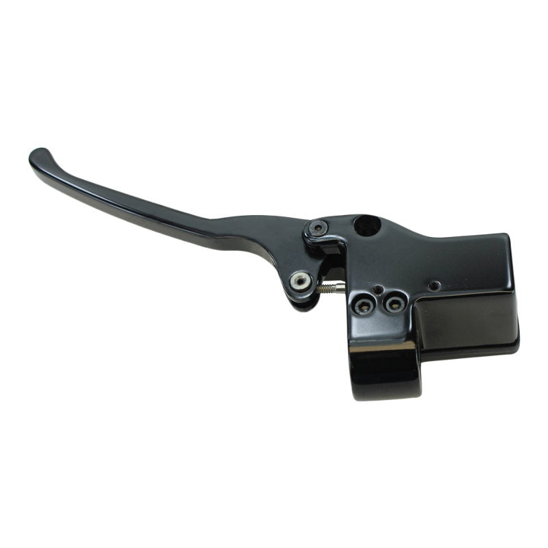 A GMA Black Billet 1" Front Brake Master Cylinder (RH 5/8) brake lever for hand controls on a white background.