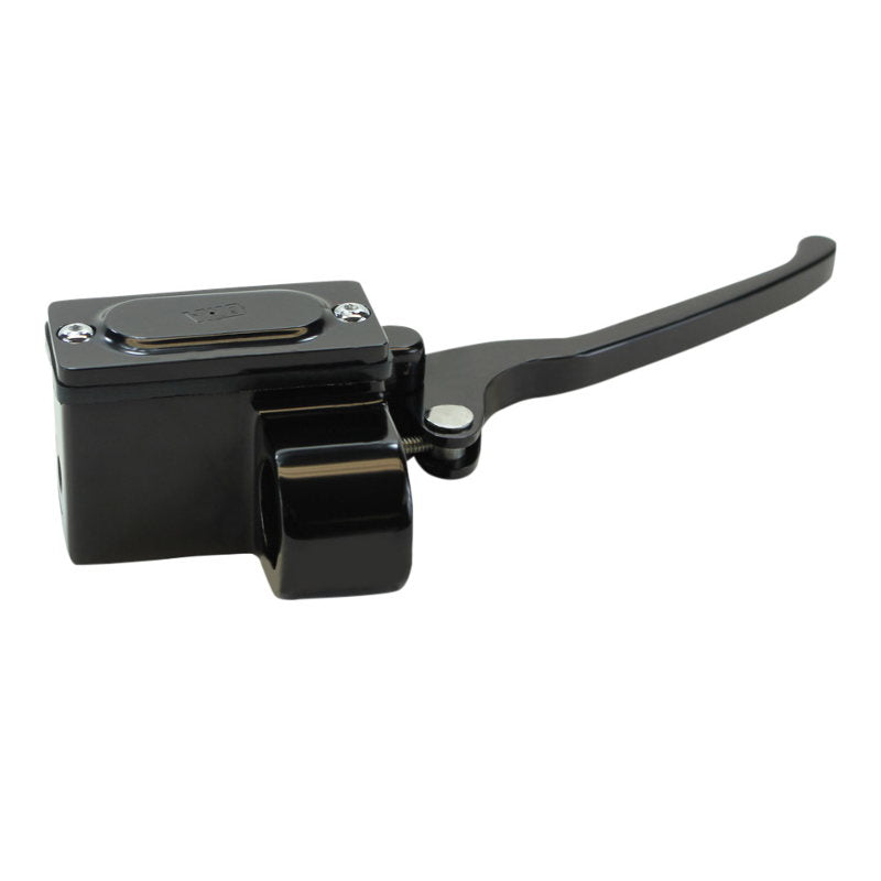 A GMA Black Billet 1" Front Brake Master Cylinder (RH 5/8) handlebar lever for custom applications on a white background.