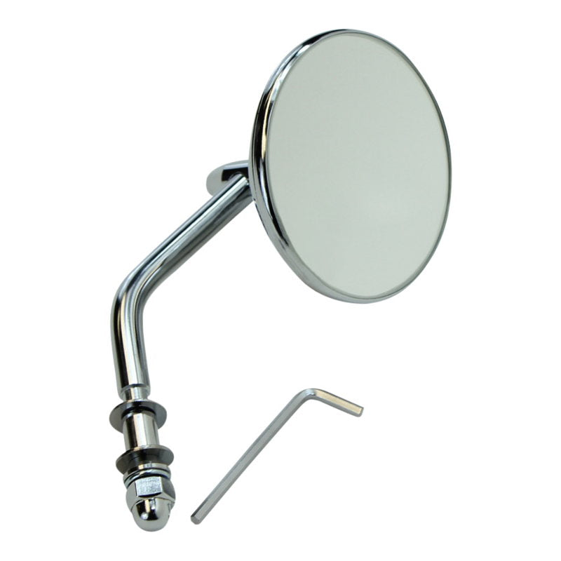 A HardDrive Chrome 3" Round Mirror with Stem For Harleys motorcycle mirror with a screw.