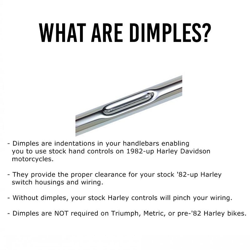 What are dimples? Dimples are small indentations on the surface of an object, typically measuring approximately 1 inch in width. They can be found in various colors, including TC Bros. 1" Narrow Mini Apes Handlebars - 8" Black from the brand TC Bros.