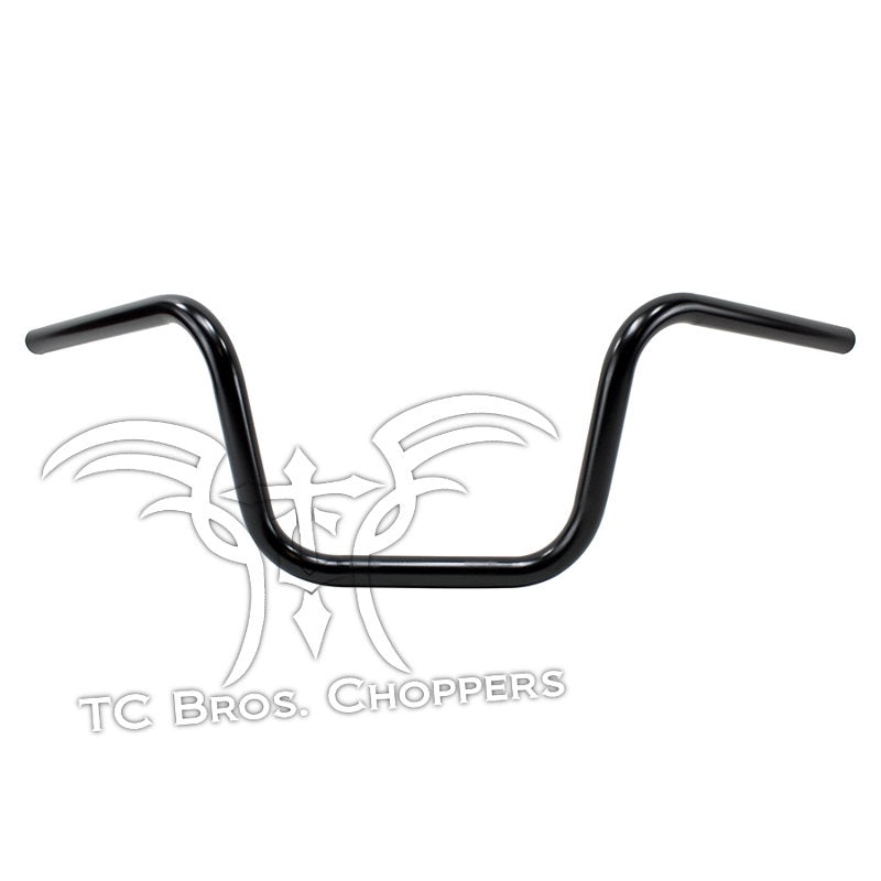 A black 1 inch narrow handlebar with the word TC Bros. Croppers on it. The perfect choice for those seeking a stylish and sleek look with TC Bros. 1" Narrow Mini Apes Handlebars - 8" Black handlebars.