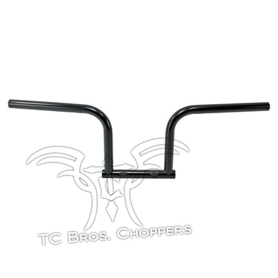 A TC Bros. 1" Speedline Handlebar - Black designed for Harley models, featuring the words "TC Block Choppers" on it.