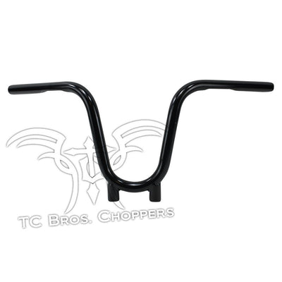 A black handlebar with the word TC Bros. on it, inspired by Harley Davidson's 1" Bootlegger Handlebars.