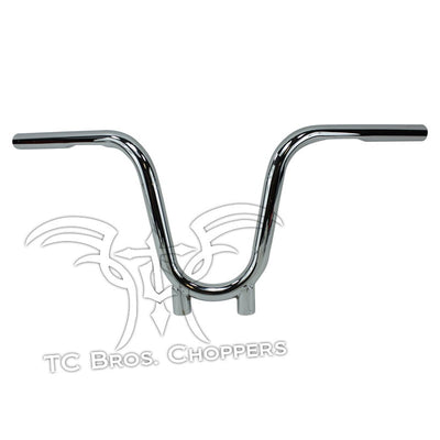 A TC Bros. 1" Bootlegger Handlebars - Chrome with the words "tc boss" and "choppers." This stylish TC Bros. 1" Bootlegger Handlebars - Chrome, featuring the words "tc boss" and "choppers," is perfect for Harley Davidson enthusiasts looking.