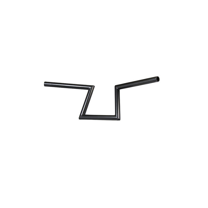 Two TC Bros. 1" Slant Z Handlebars—one chrome, one black—are shown parallel on a white background. Ideal for custom Harley or chopper upgrades, these quality bars are crafted by TC Bros.