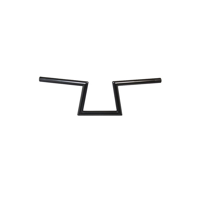 Two TC Bros. 1" Slant Z Handlebars—one chrome, one black—are shown parallel on a white background. Ideal for custom Harley or chopper upgrades, these quality bars are crafted by TC Bros.