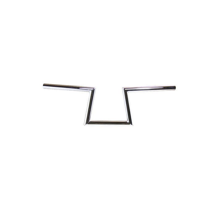 Two TC Bros. 1" Slant Z Handlebars—one chrome, one black—are shown parallel on a white background. Ideal for custom Harley or chopper upgrades, these quality bars are crafted by TC Bros.