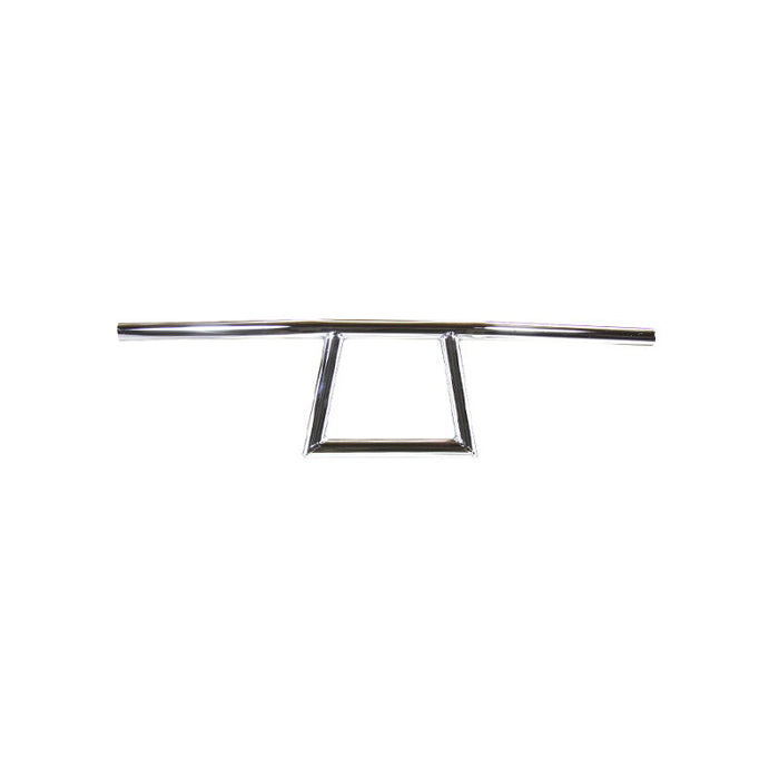 Two TC Bros. 1" Window Handlebars, one chrome and one black, featuring a distinctive rectangular center design inspired by TC Bros. Harley-Davidson styles, are displayed on a white background.