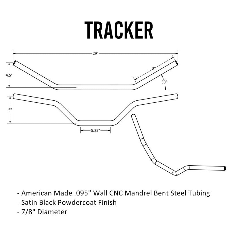 TC Bros. 7/8" Tracker Handlebars - Black - american made cnc mandrel steel tubing with a satin black powdercoat finish.