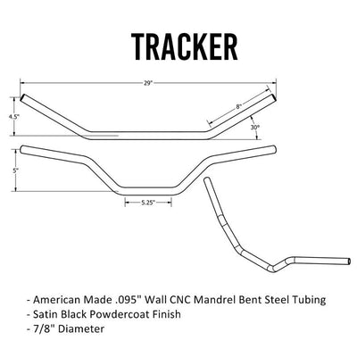 TC Bros. 7/8" Tracker Handlebars - Black - american made cnc mandrel steel tubing with a satin black powdercoat finish.