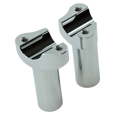 A pair of HardDrive 3.5" Chrome Forged Handlebar Risers for Harley with a straight style risers on a white background.