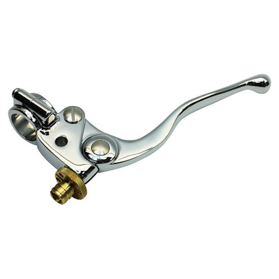 A Moto Iron® 1" Vintage Handlebar Control Kit with Master Cylinder & Clutch (Chrome) Harley and Custom Motorcycle brake lever on a white background.