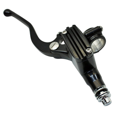 A Moto Iron® 1" Vintage Handlebar Control Kit with Master Cylinder & Clutch (Black) Harley and Custom Motorcycle brake lever on a white background.