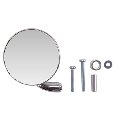 A Moto Iron® 3" Round Vintage Style Chrome Shorty Motorcycle Mirror with a minimalist design and bolts on a white background.