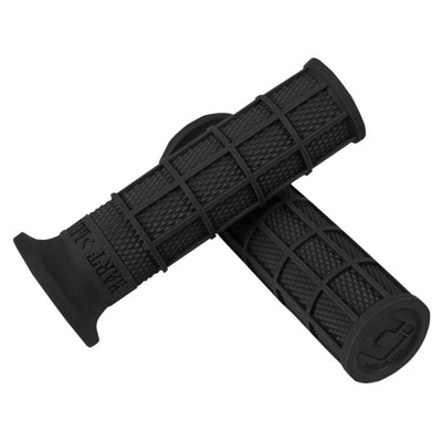 A pair of black rubber grips, the ODI Hart-Luck Signature Full-Waffle Slip-On 1" Grips - Black, on a white background.