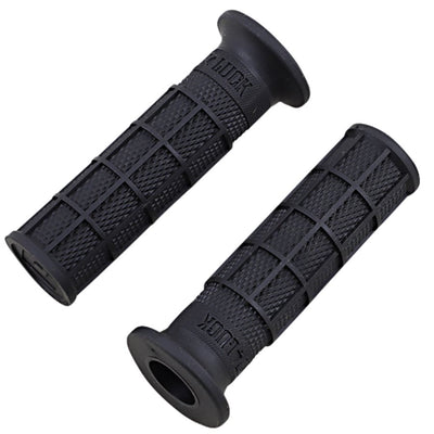 A pair of black rubber grips on a white background, featuring the ODI Hart-Luck Signature Full-Waffle Slip-On 1" Grips - Black.