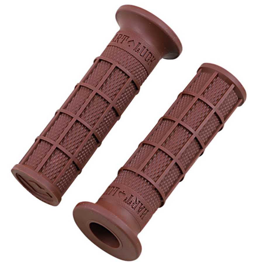 A pair of ODI Hart-Luck Signature Full-Waffle Slip-On 1" Grips - Brown by ODI on a white background.