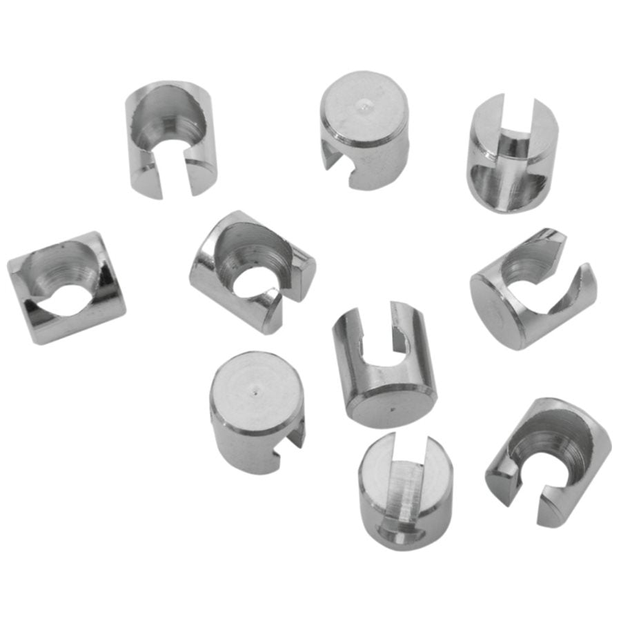 A set of Harley Throttle/Idle Cable Ferrules Fitting Ends - 10PK #5650876 by Motion Pro on a white background.